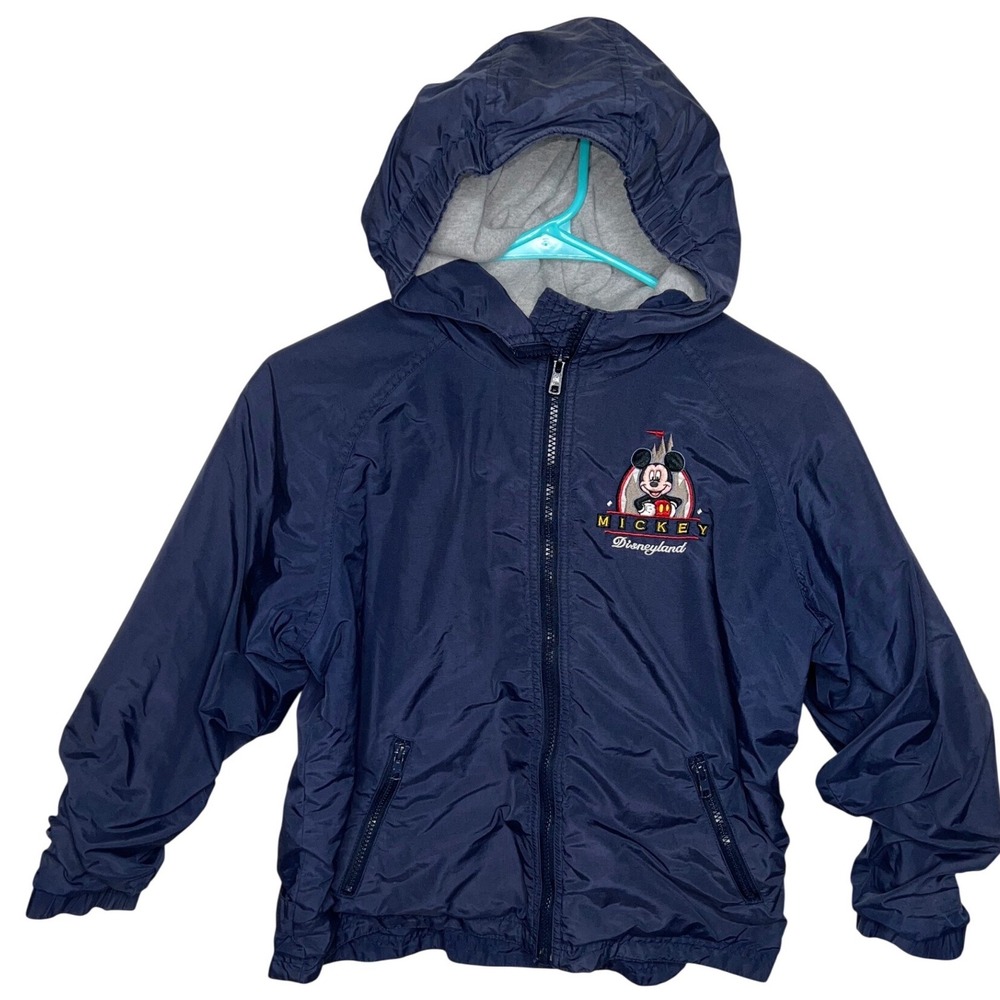 Vintage Mickey Mouse Disneyland Resort Navy Blue Hooded Windbreaker Jacket‎